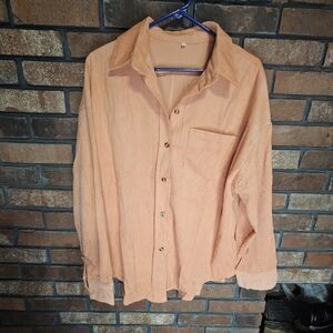 Large orange cream suckle corduroy button-down top
